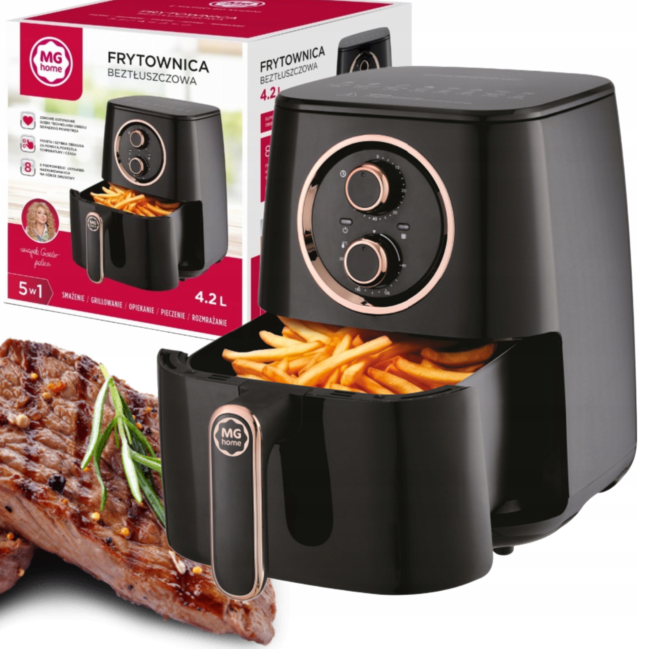 Air Fryer Mg Home 4.2L 1400W 5 Funkcí Černý Měděný Akcent Fritéza