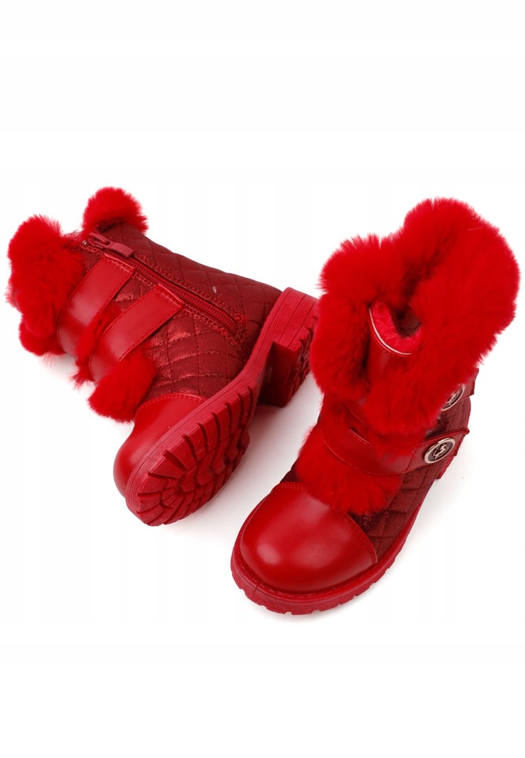 CZERWONE BOTKI DZIEWCZĘCE OCIEPLANE RZEPY ŚNIEGOWCE BUTY ZIMOWE SUWAKI Marka Inna marka