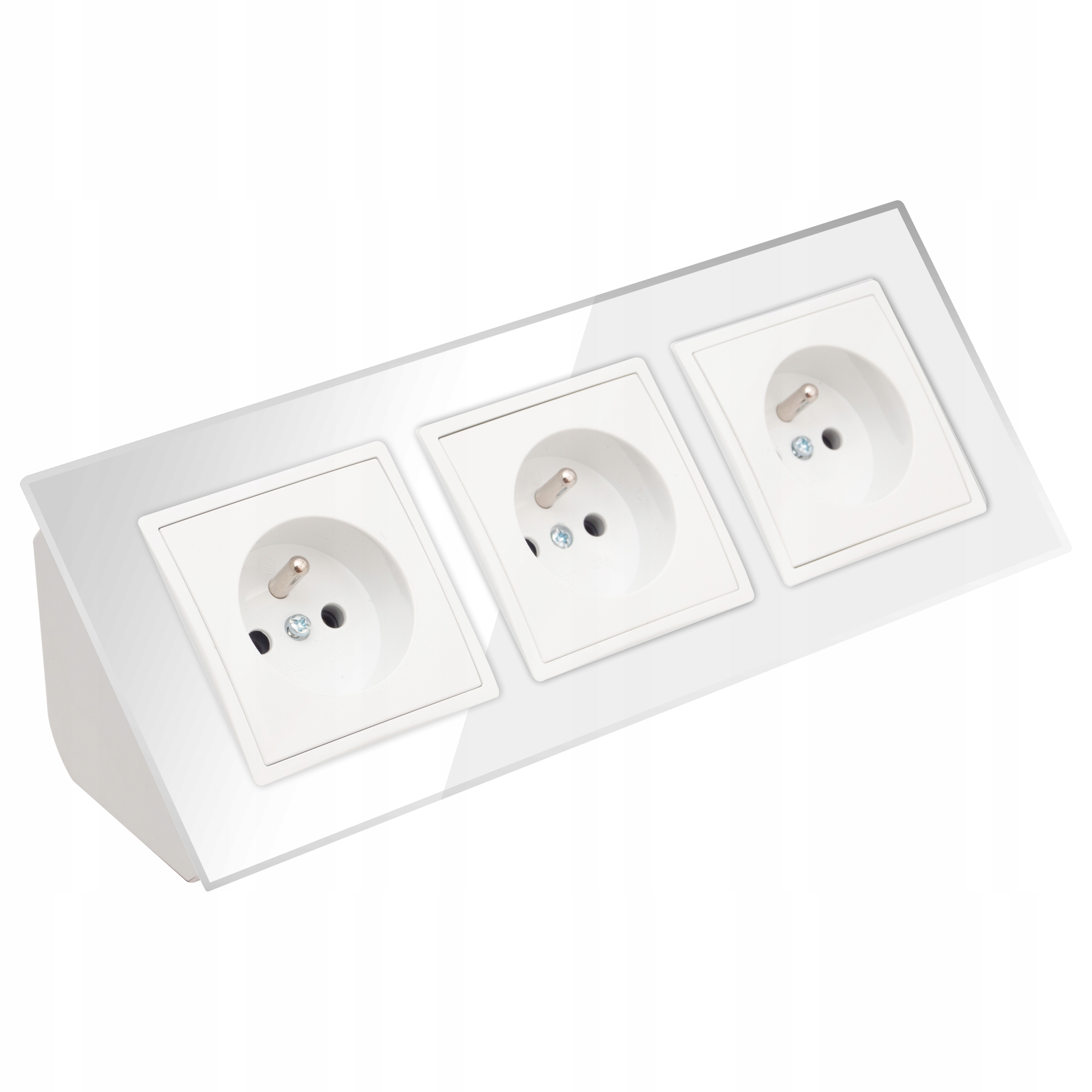 Gniazdo Potrójne Szklane Meblowe Narożne Blatowe Biurkowe Białe Nablatowe