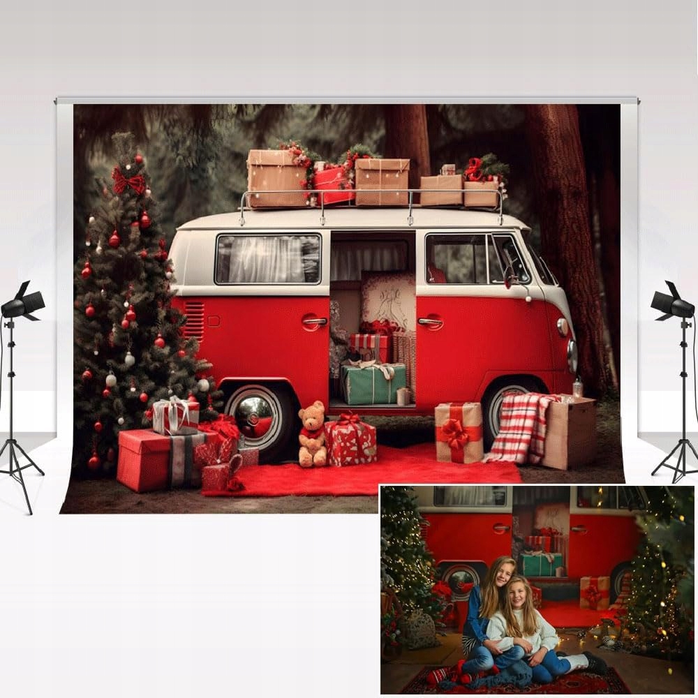 Kate fotografické pozadí vánoční scéna auto – 3 x 2 m