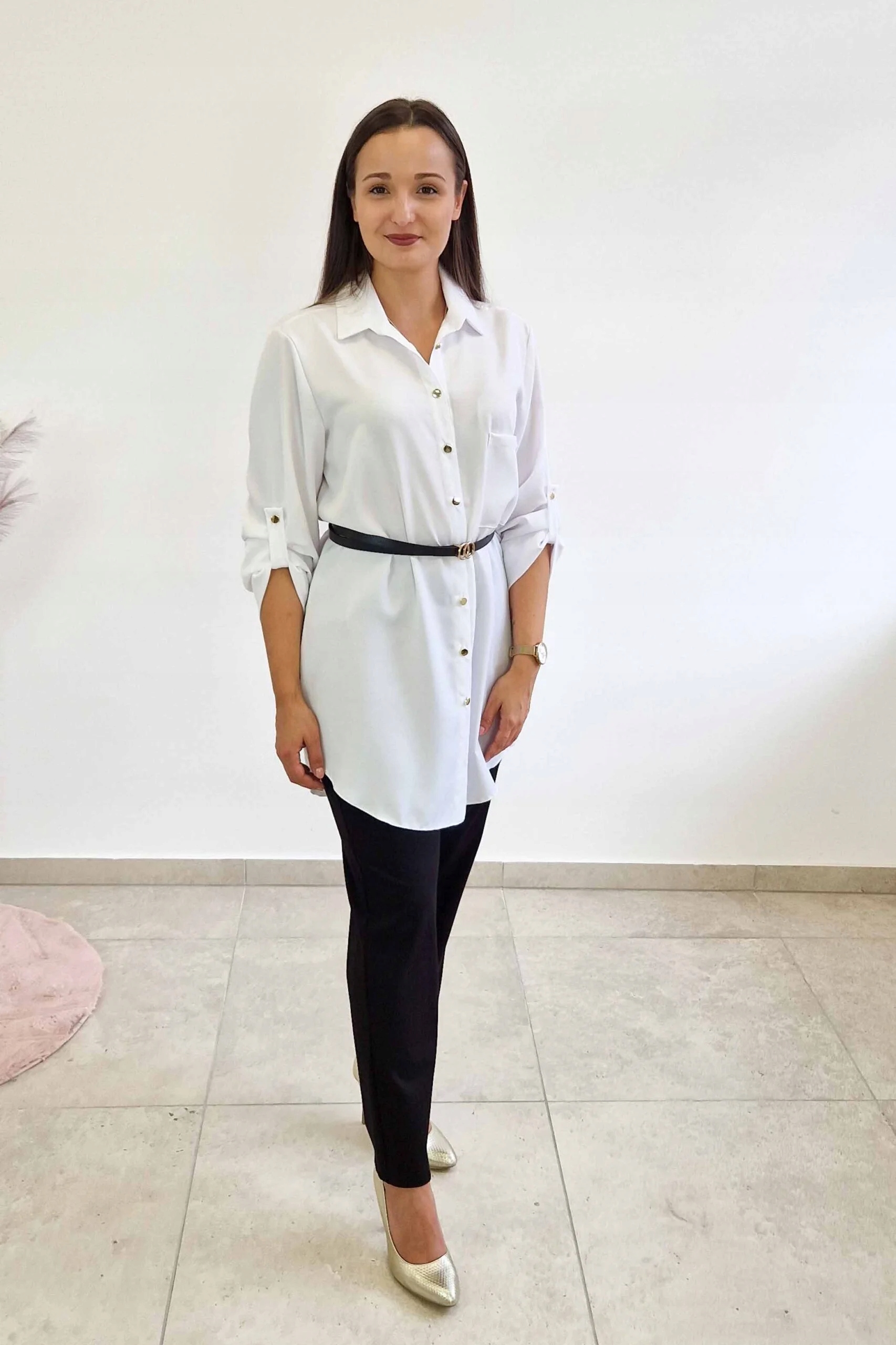 Dámská tunika s páskem, bílá, velikost 1