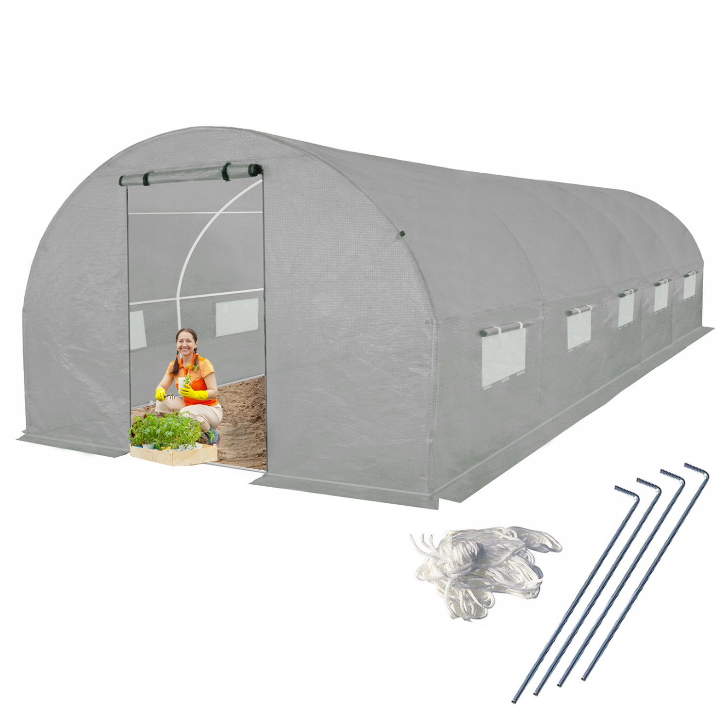Tunel Foliowy Szklarnia Premium siatka 3x8m szary Gruby stelaż 25 mocny