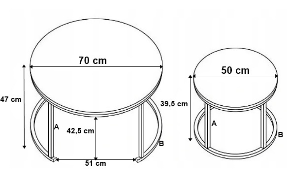 Konferenční Stolky Sada 2V1 Loftová Lavice Industriální Mramor Bílá Kulatá Velká