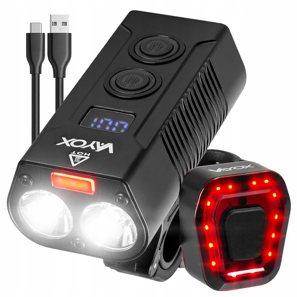 Přední A Zadní Světla Na Kolo, Silné Osvětlení, Powerbanka, Sada Vayox