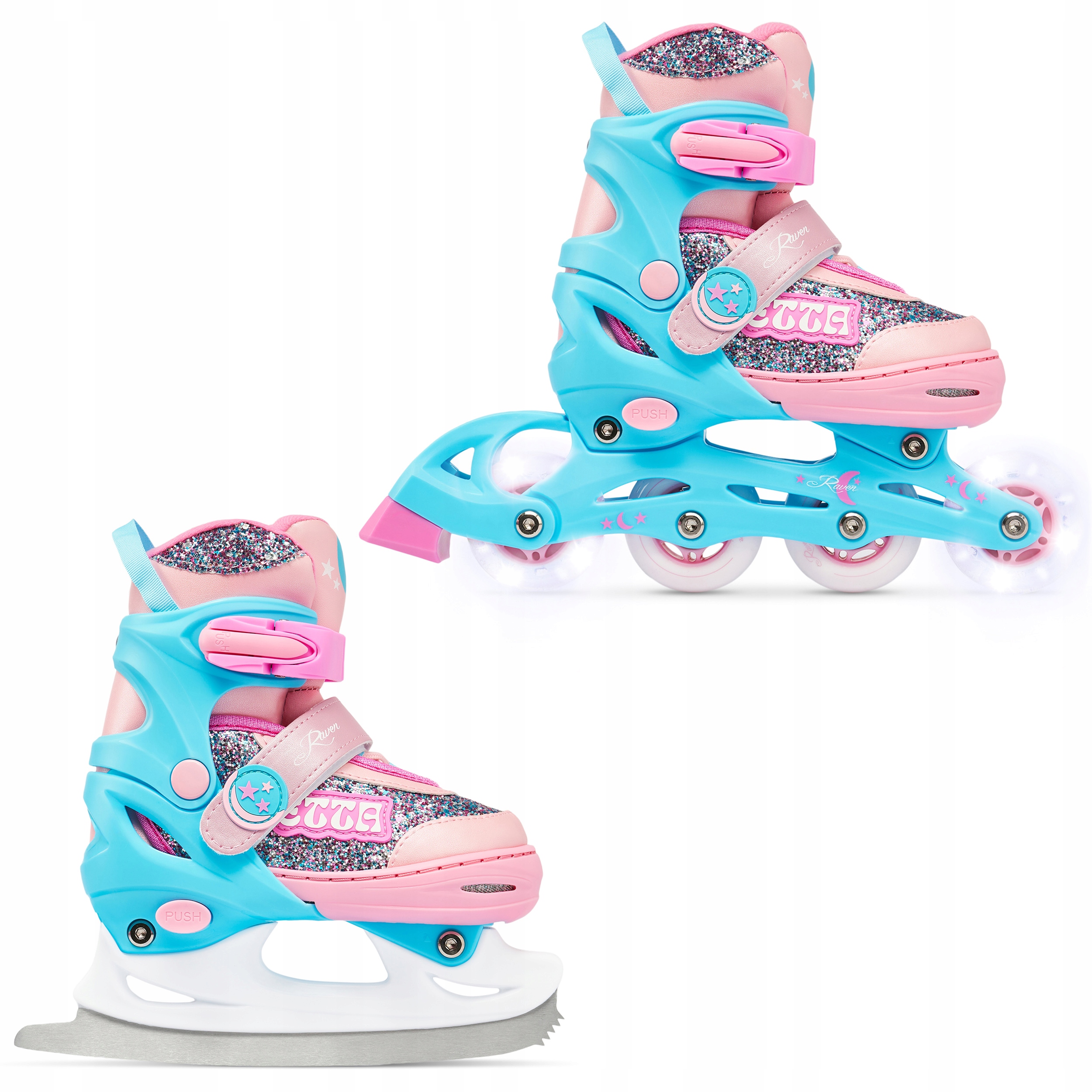 Rolki Łyżwy figurowe Regulowane 2w1 Raven Etta Pink 34-37 Kółka Led