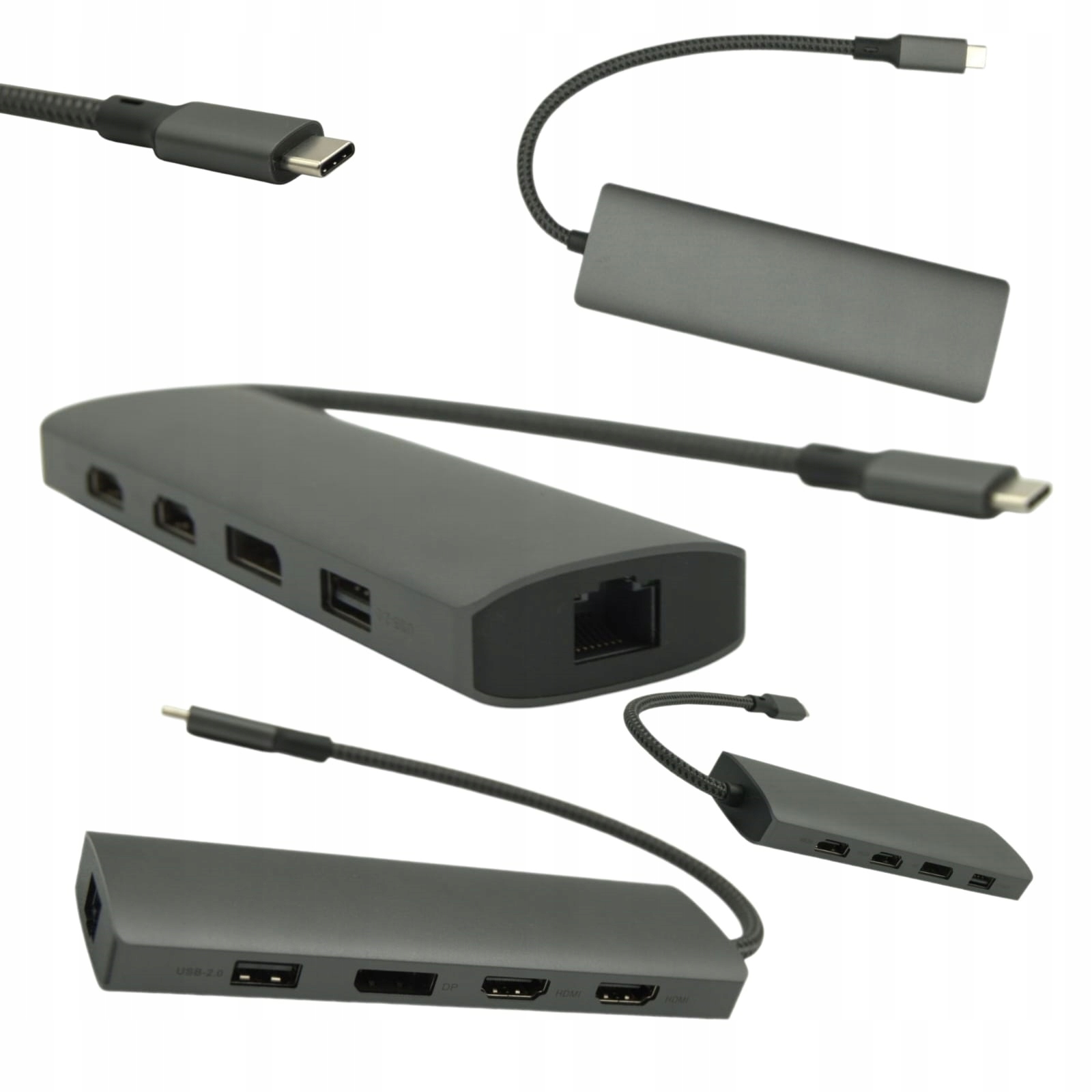 Adapter 8w1 Usb-c do Notebooka 2xHDMI 4K Lan Pd 100W RJ46 Podwójny Monitor