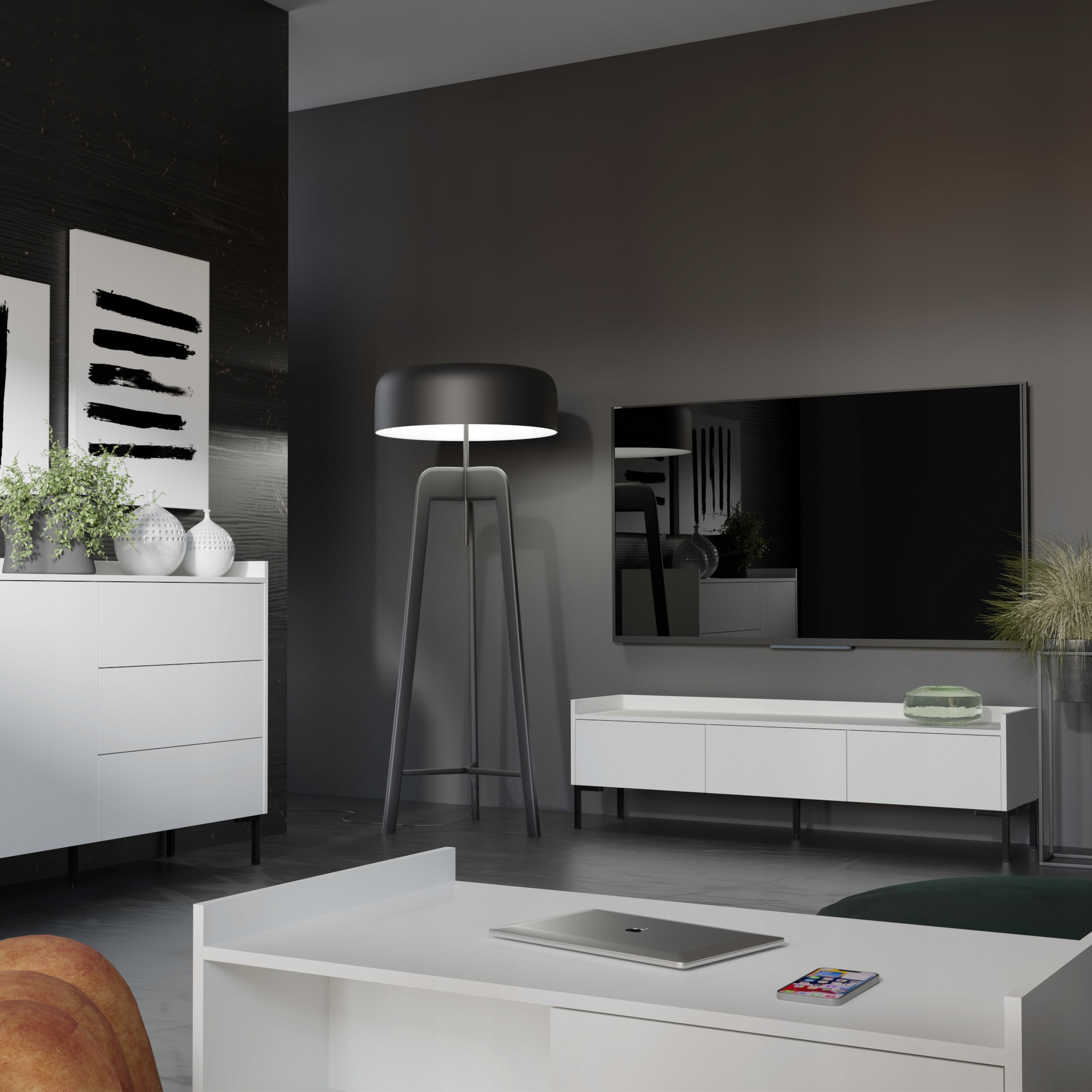 Szafka RTV stojąca Liam 120 Biała