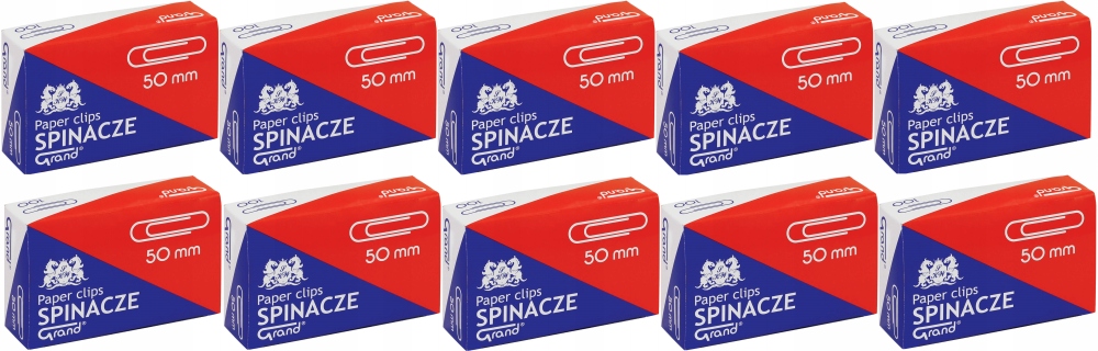 

Spinacze Srebrne Biurowe 50mm 100 Sztuk Grand x 10