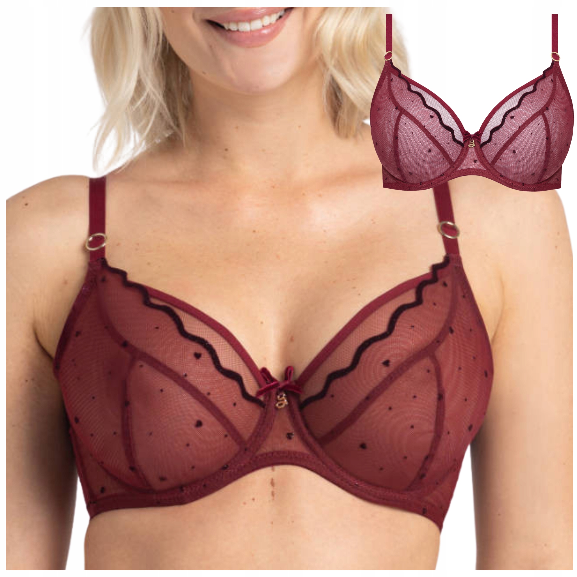 Podprsenka měkká, smyslná podprsenka Samanta Melania A123 bordo se srdíčky 75I