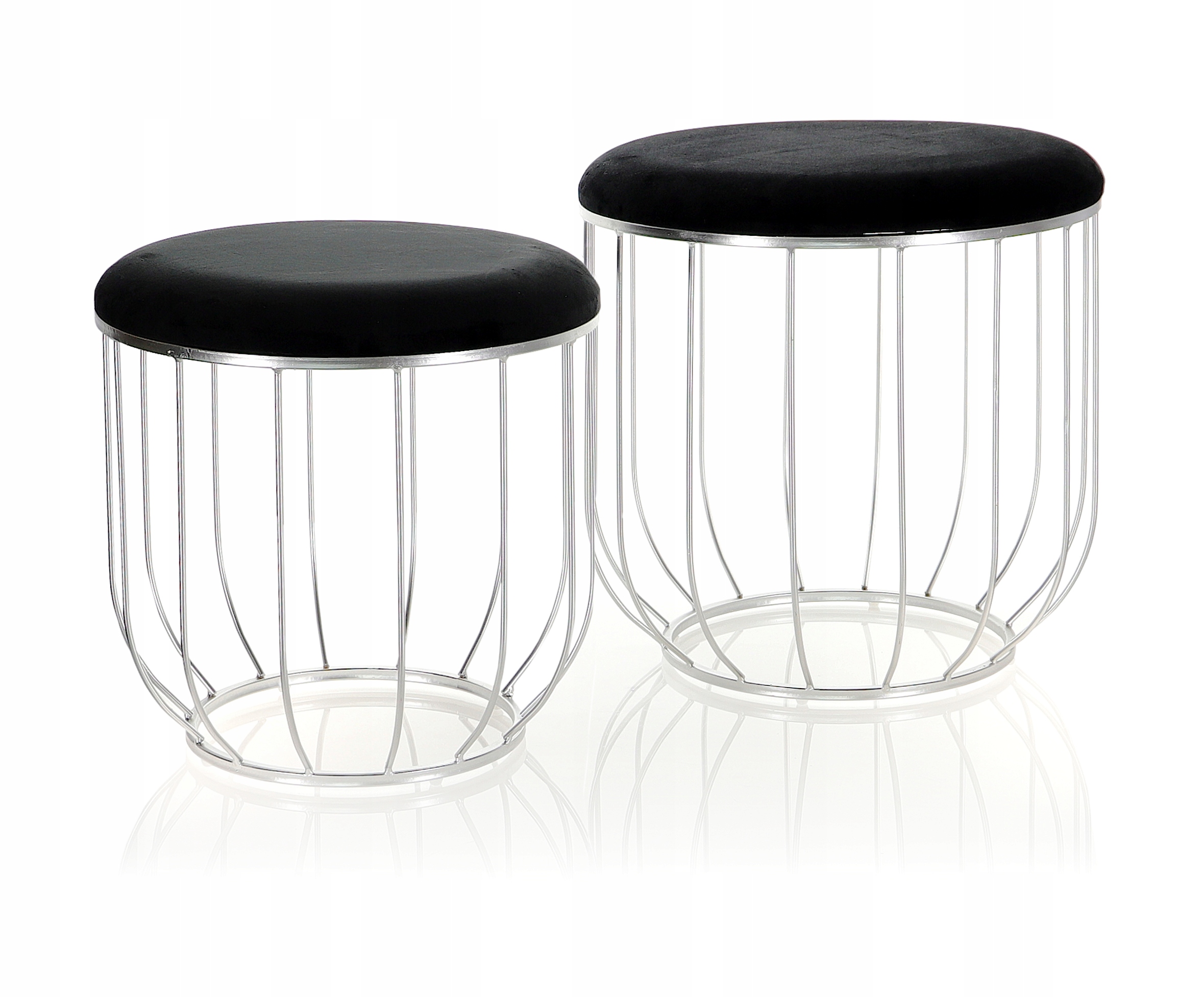 Czarna srebrna pufa Ribera siedzisko glamour 2 szt