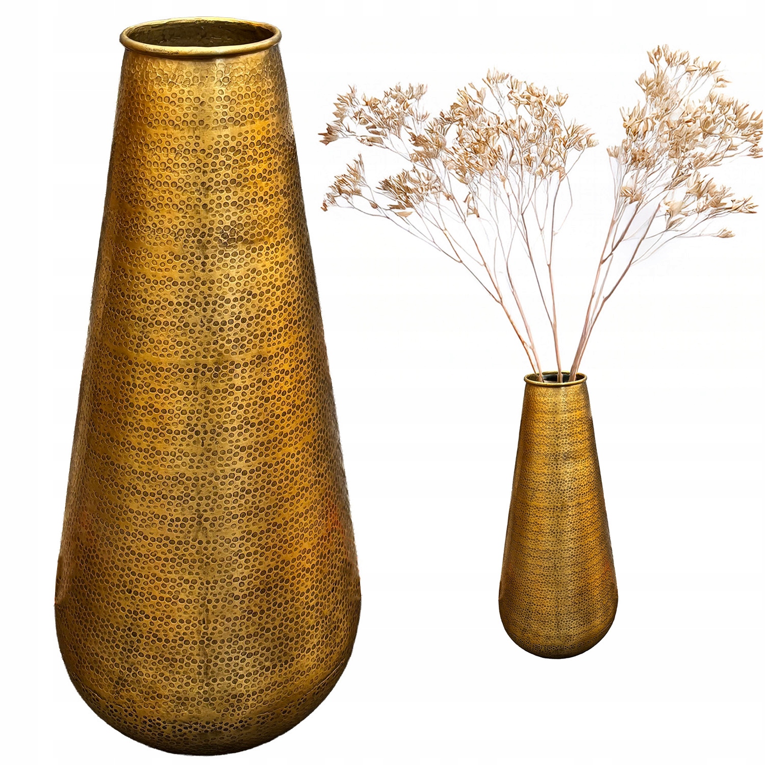 Vysoká Podlahová Váza 48 cm Zlatá Kovová Loft větve květiny staré zlato