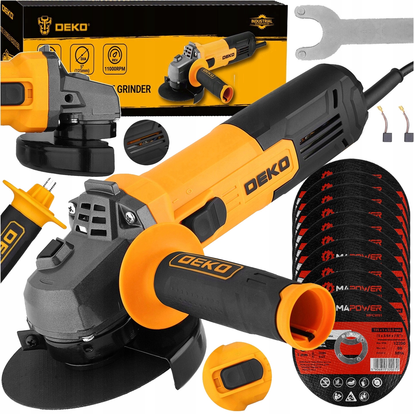 Bruska Úhlová Bruska Diax 800W Silná 10 Kotoučů 125 MM Sada XXL