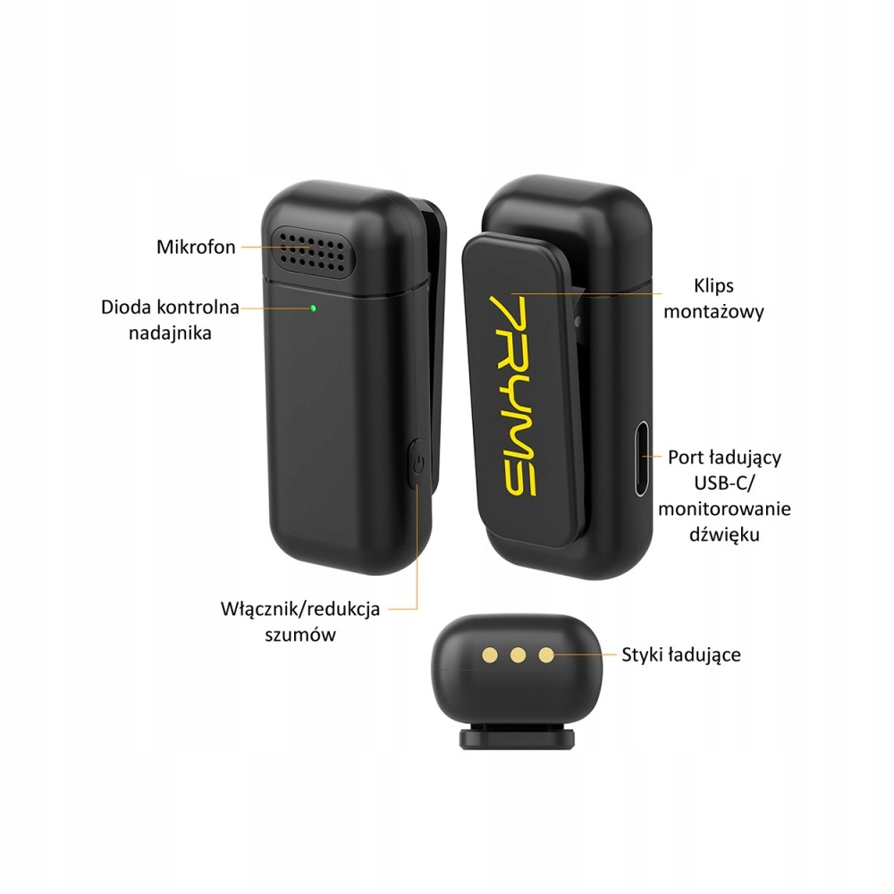 Bezprzewodowy mikrofon dla dwóch osób 7Ryms Rimo S1 USB-C + etui ładujące Marka inna