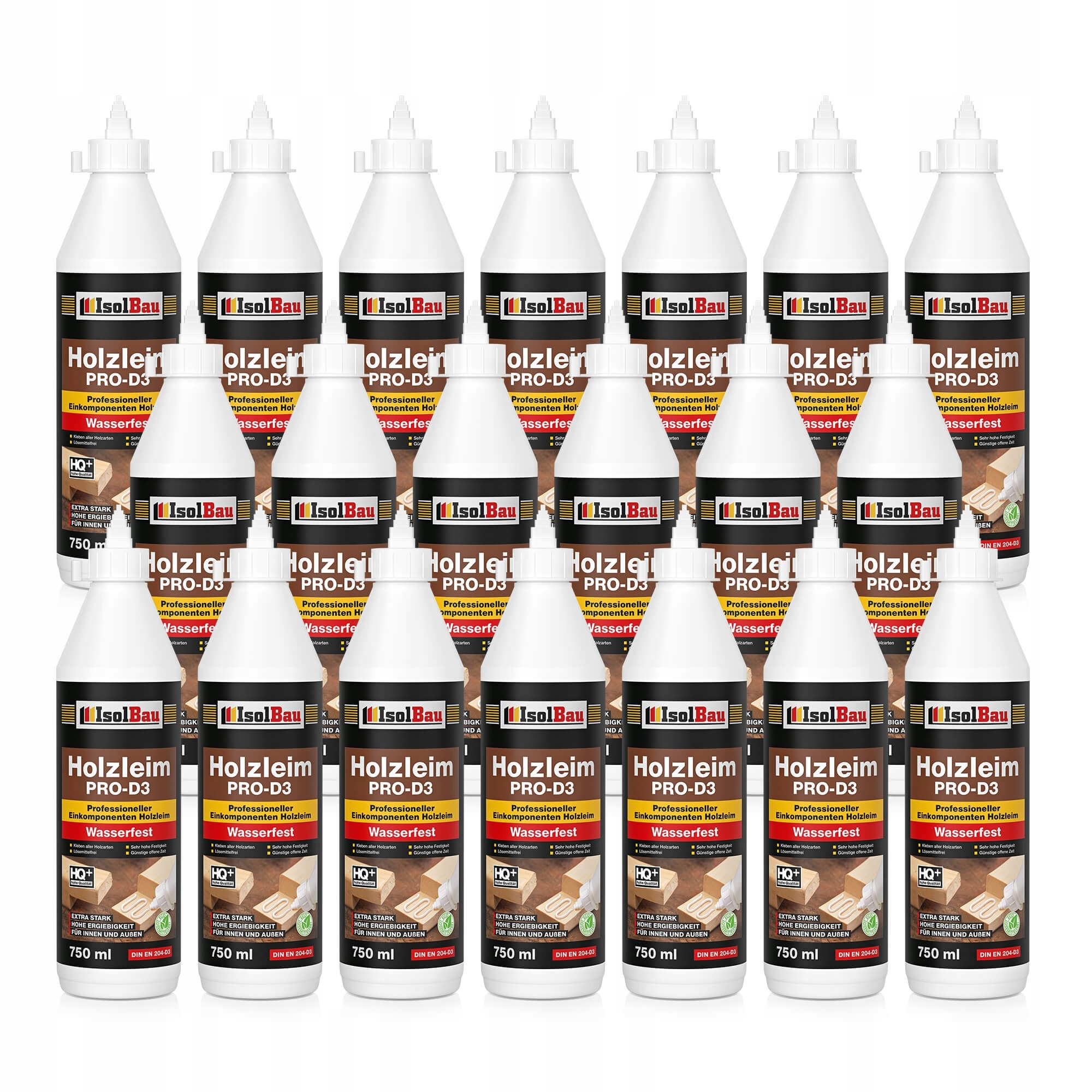Lepidlo na dřevo Pro D3 IsolBau bílé voděodolné 20 x 750 ml Extra silné