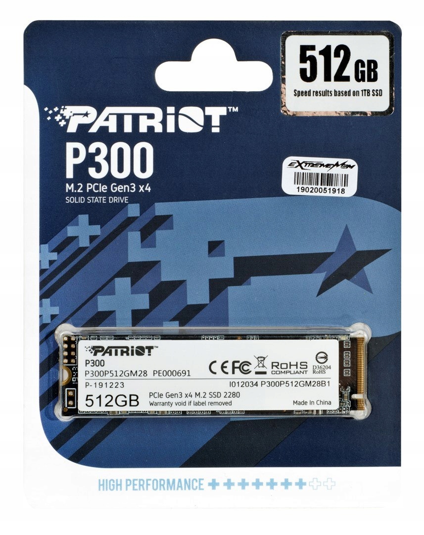 Ssd Patriot P300 M.2 PCI-Ex4 NVMe 512GB 1,7GB/s