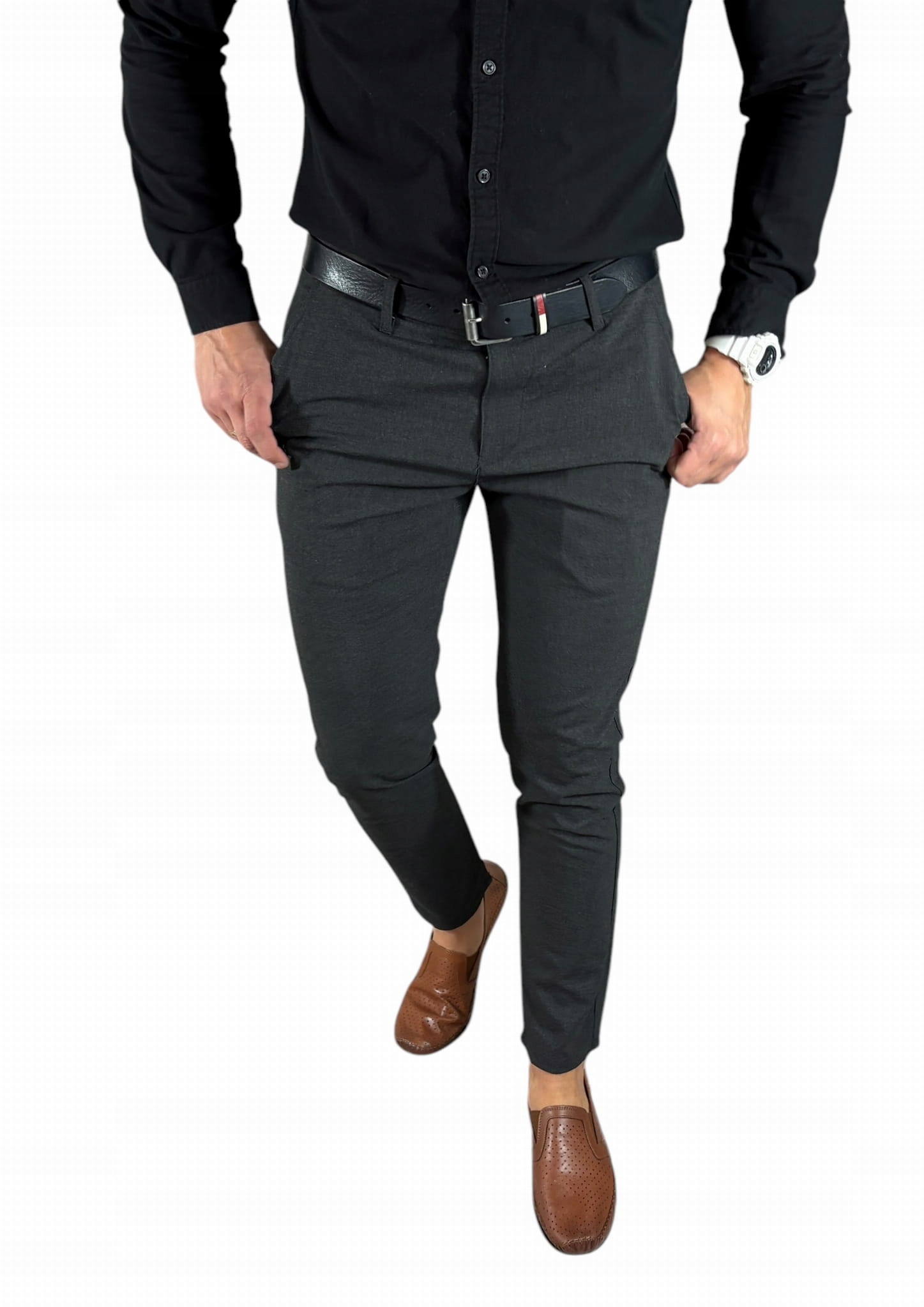 Spodnie wizytowe slim chino gładkie grafitowe/antracyt DJ012 W38