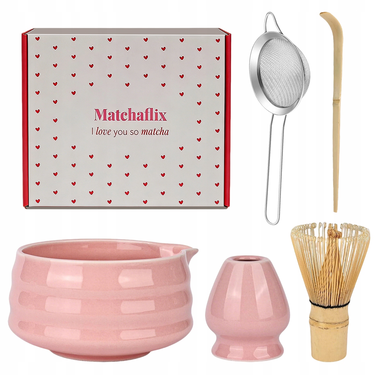 Levně 5V1 Sada pro Matchu – Miska a Metla, Startovací Sada Růžová