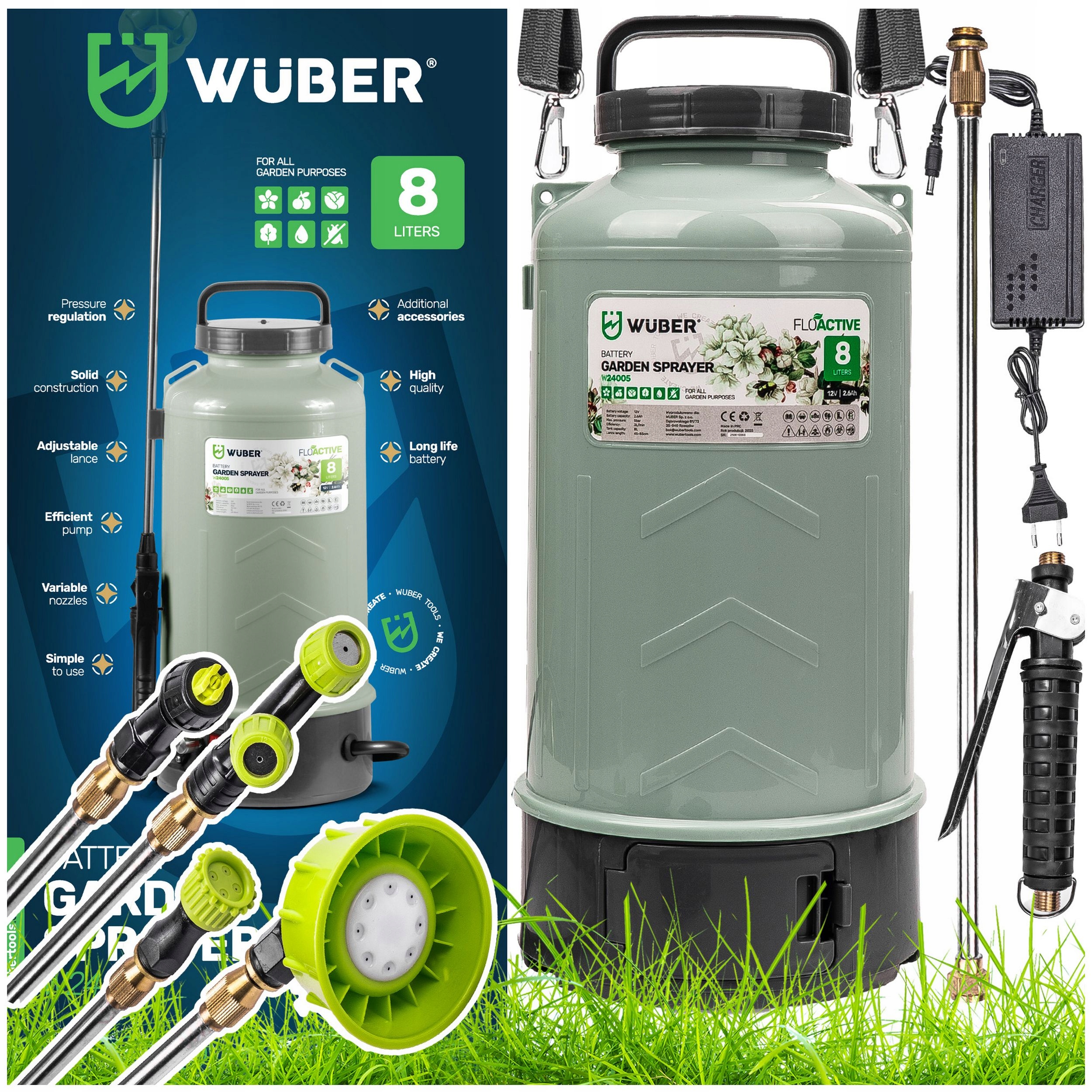 Akumulátorový Zahradní Postřikovač Elektrický Lehký 8L Sada S Lance Wuber