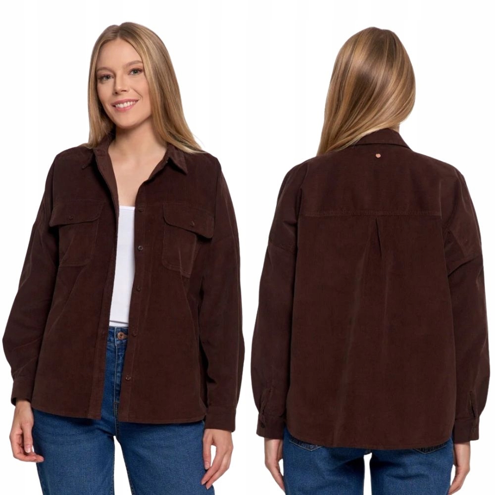 Koszula Damska Sztruksowa Luźna Bawełniana z Kieszeniami Moraj S/m