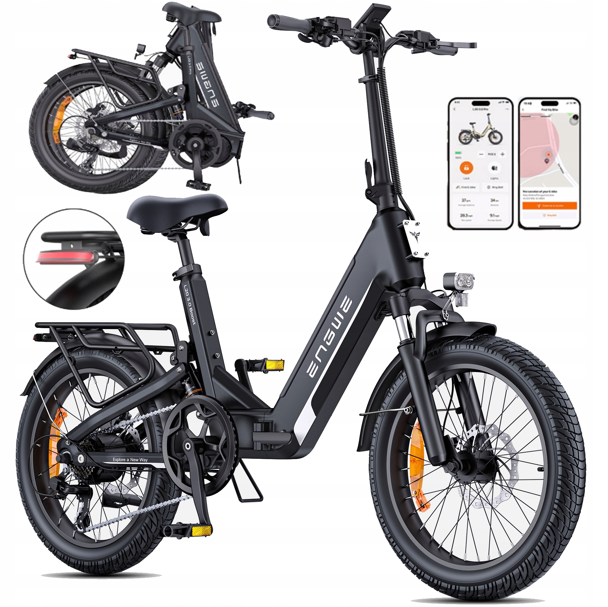 Rower Elektryczny Składany Engwe L20 3.0 Boost 48V 135km 25km/h Ebike App