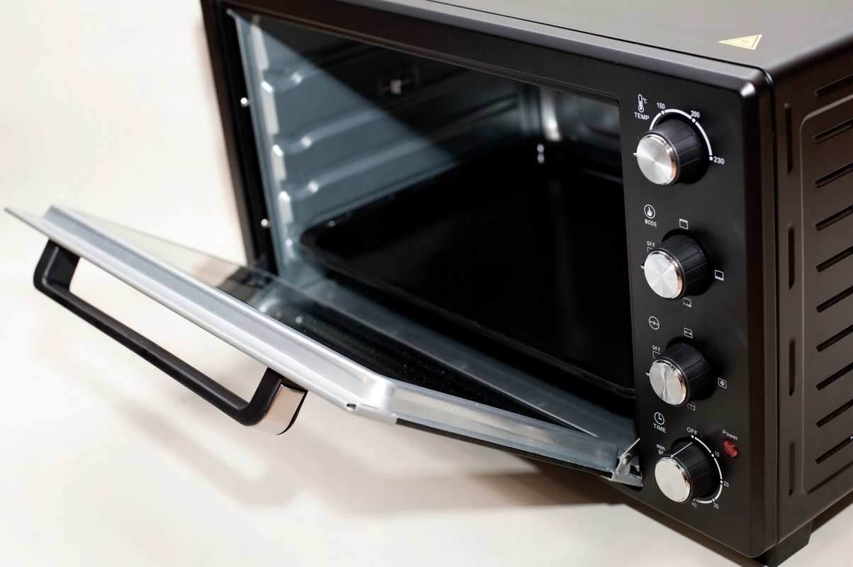 MINI PIEKARNIK WOLNOSTOJĄCY 65L BERLINGER TERMOOBIEG ROŻNO ŚWIATŁO 2X SZYBA Komunikacja lampka kontrolna sygnał dźwiękowy timer zegar