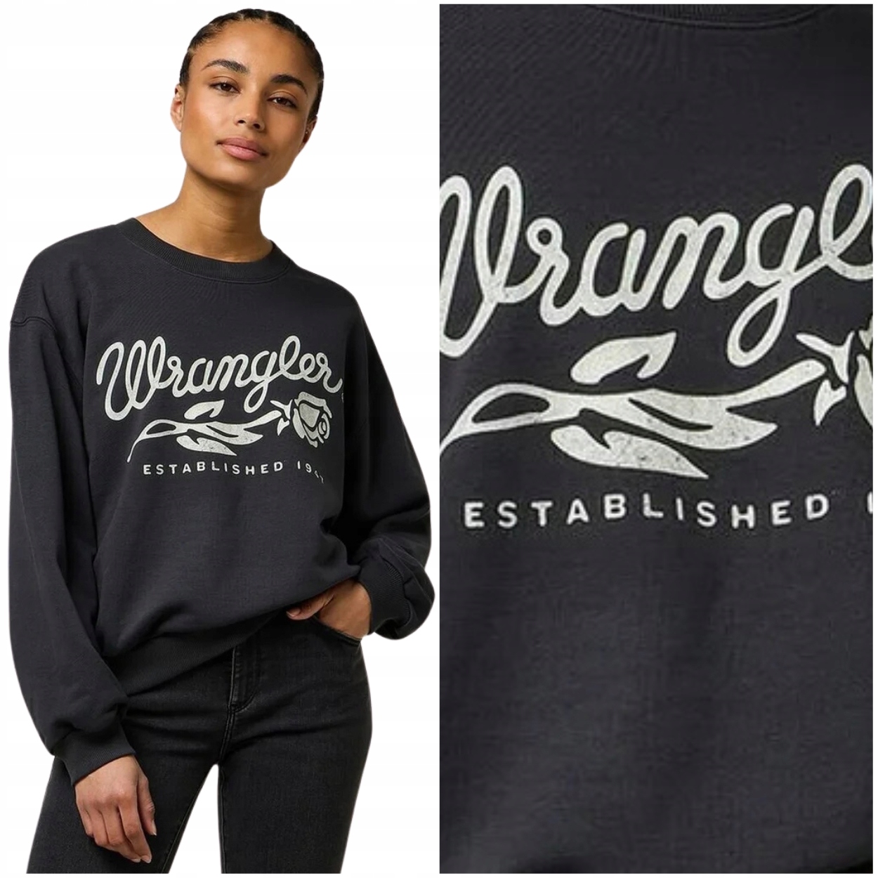 Wrangler Oversized Swet Faded Black luźna bluza bawełniana damska z logo L