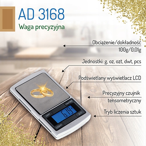 Waga Precyzyjna AD 3168 100g/0,01g Podświetlany Wyświetlacz Liczenie Sztuk