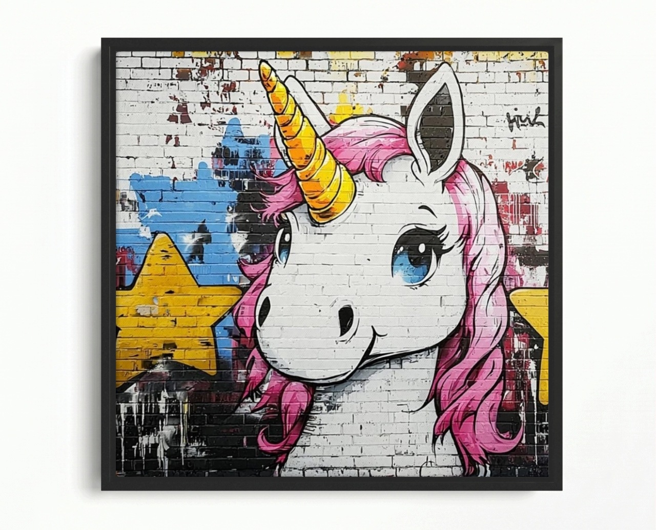 Obraz Rám American Box Tehlová Stena Graffiti Jednorožec Konik Rozprávka 60x60