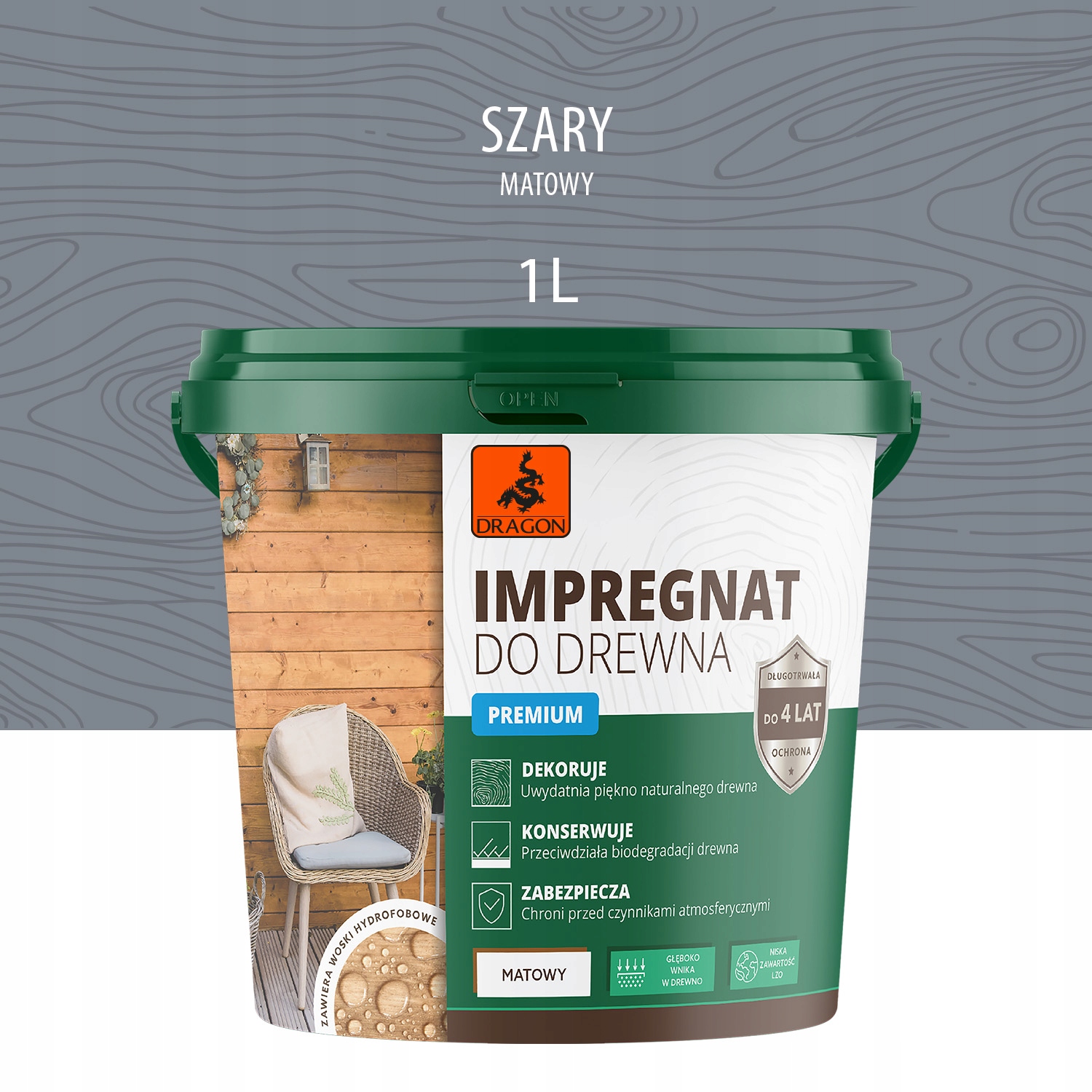 

Impregnat akrylowy do drewna Premium 1L Szary