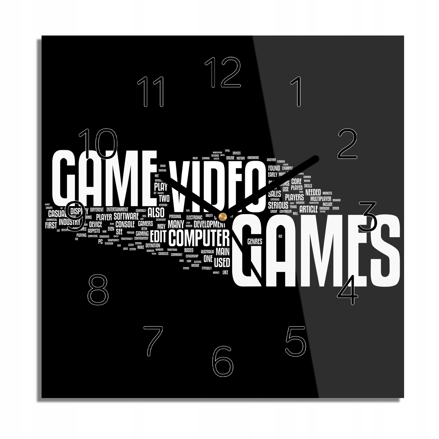 

Napis video games zegar szklany do salonu 30x30