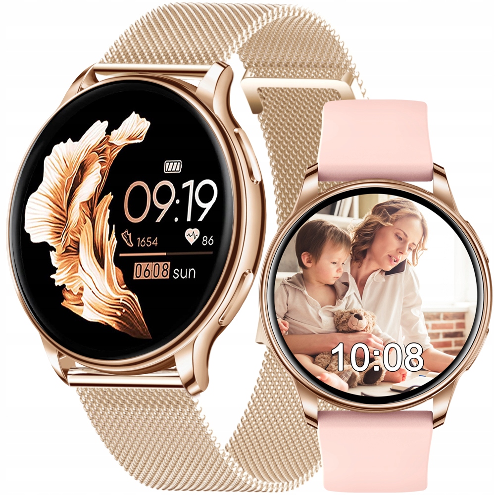 SMARTWATCH ZEGAREK DAMSKI POLSKIE MENU ROZMOWY CIŚNIENIE + 2 PASKI GRATIS Model JG Smart SMARTWATCH GOLD V33 GOLD