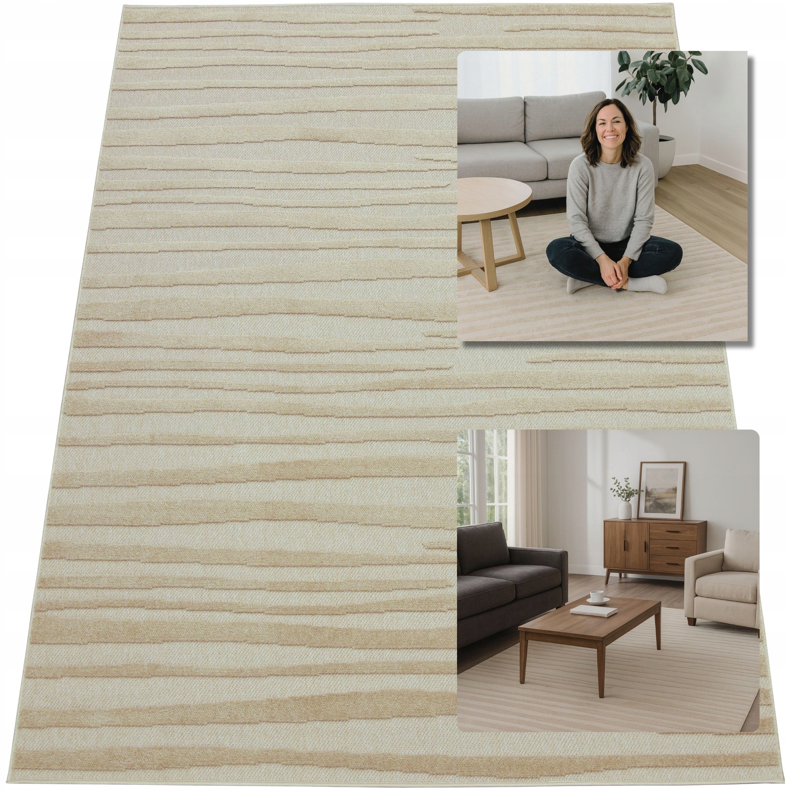 Koberec Moderní Béžový Měkký Medúza Koberce Do Obývacího Pokoje Glamour 140x200