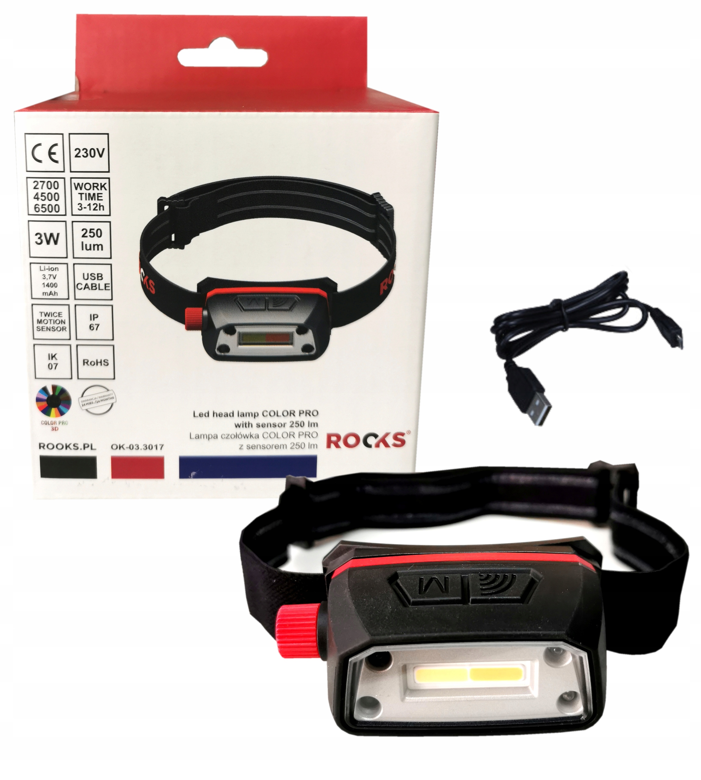 Latarka LED lampka czołowa ROOKS 250 lm OK-03.3017 Rodzaj czołowa