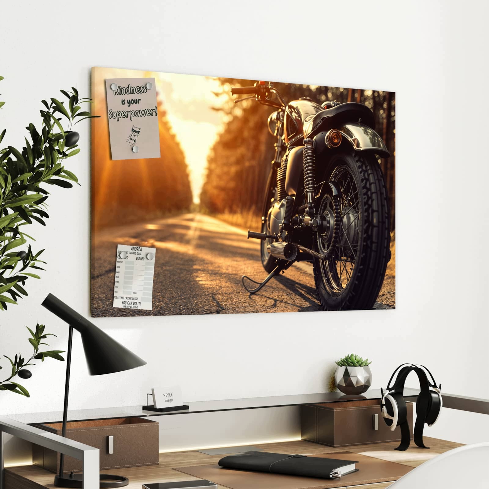 Magnetická tabule Slunce na motocyklu 90 × 60 cm