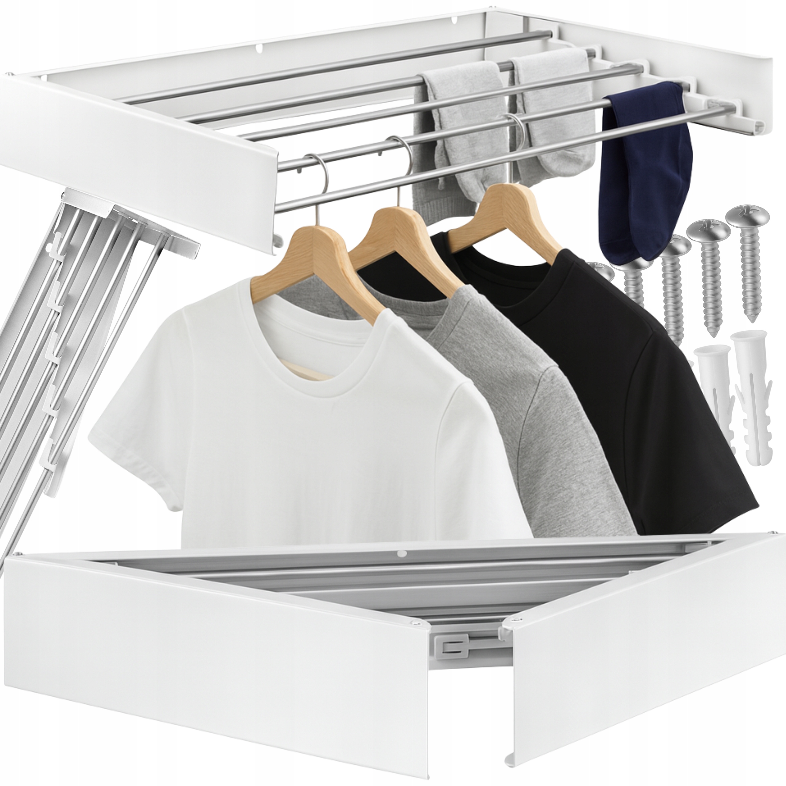 Levně Sušák na prádlo nástěnný skládací Kovový 80cm závěsný rozkládací, pevný