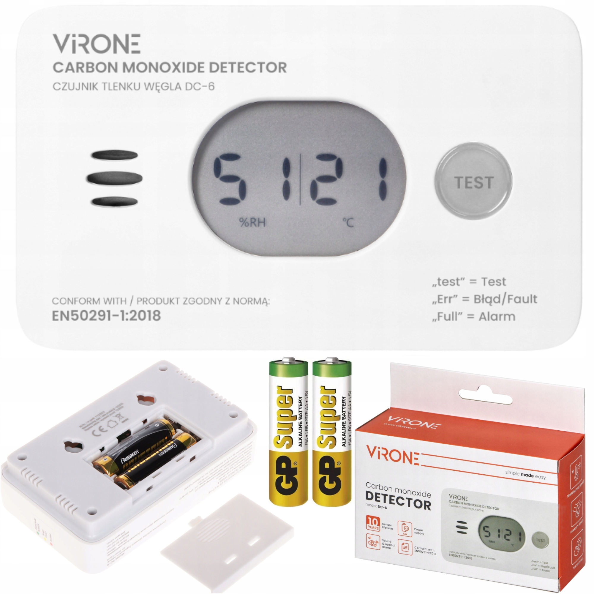 Detektor Oxidu Uhelnatého Detektor Oxidu Uhelnatého, Teploměr, Vlhkost, 10 Let Životnost