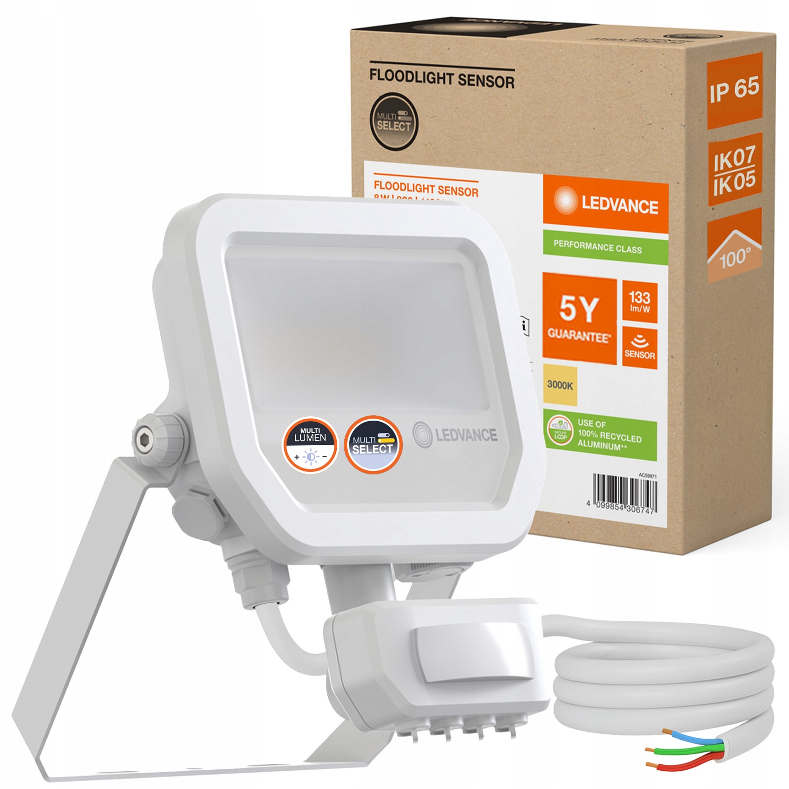 Venkovní Led reflektor 1100 lm 3000K Snímač pohybu soumraku Floodlight