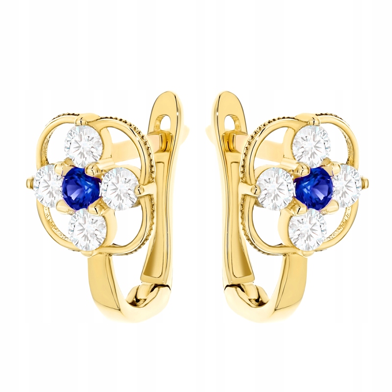 Zlaté Náušnice Dámské anglické pr. 585 Květiny s zirkony 14k