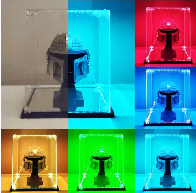 barevné osvětlení a zrcadlo, spodní strana vitríny, akrylová, 20 x 20 x 25 cm