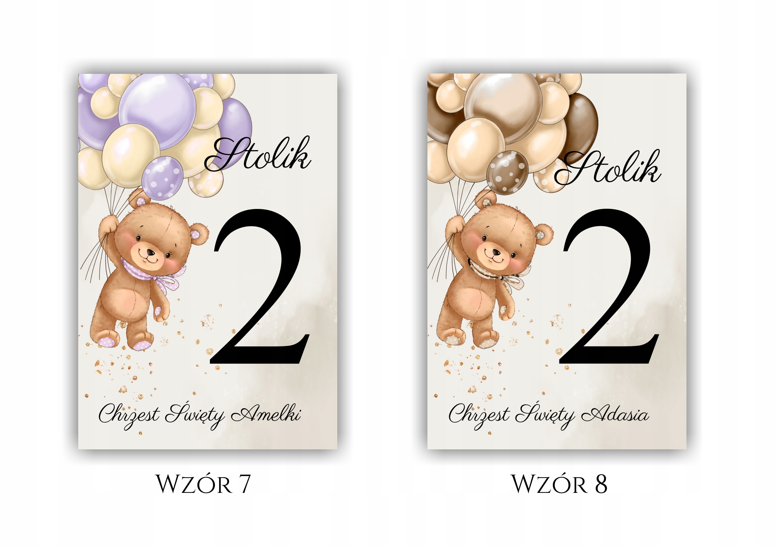 Numery stołów CHRZEST ŚWIĘTY, ROCZEK, URODZINY z misiem Kolor inny kolor