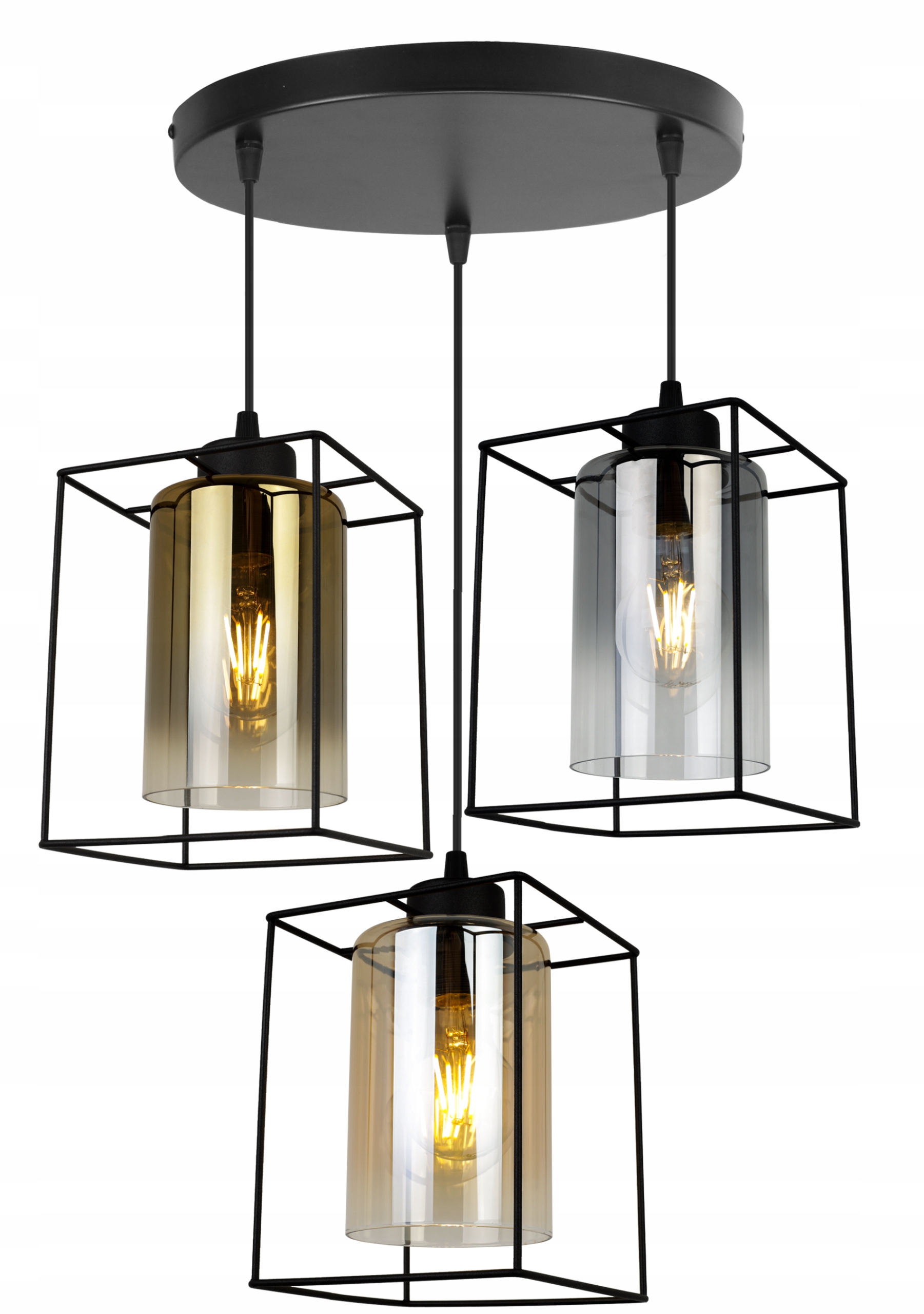 Závesná Stropná Lampa Luster Čierna Trojitá Loft Glamour Nad Stôl Ostrov