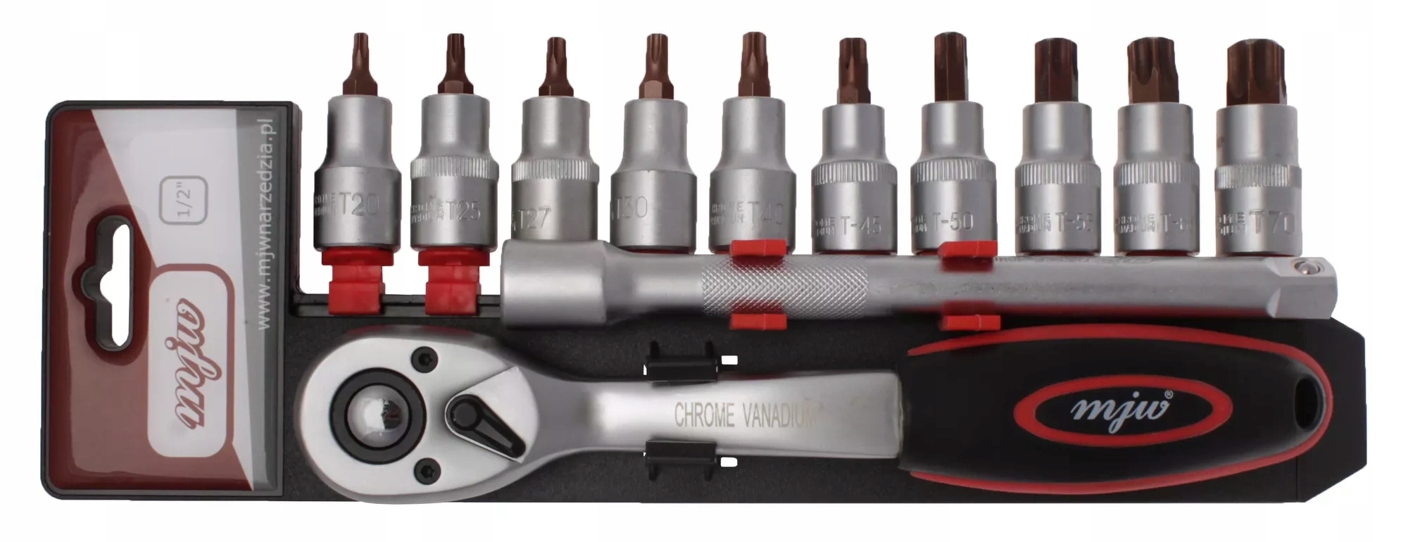 Sada nástrčných klíčů 1/2 Torx s ráčnou a prodlužovacím nástavcem Mjw