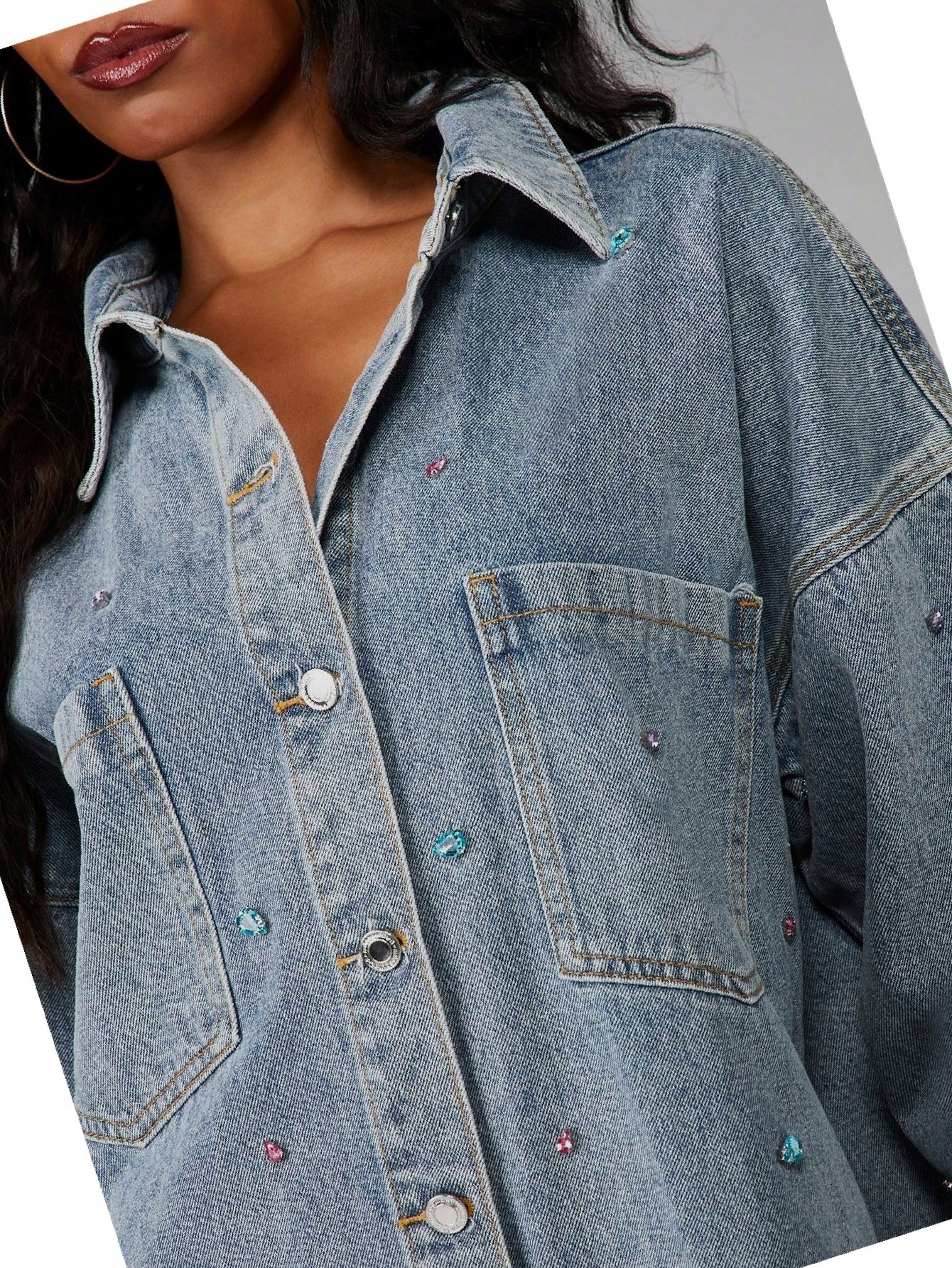 Dámská bunda Oversize s džínami Missguided Džínová košilová modrá Xs