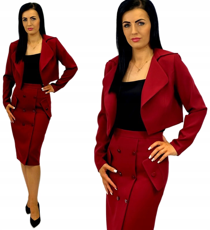 Dámský Oblek S Krátkým Sakem A Bordovou Sukní 2XL