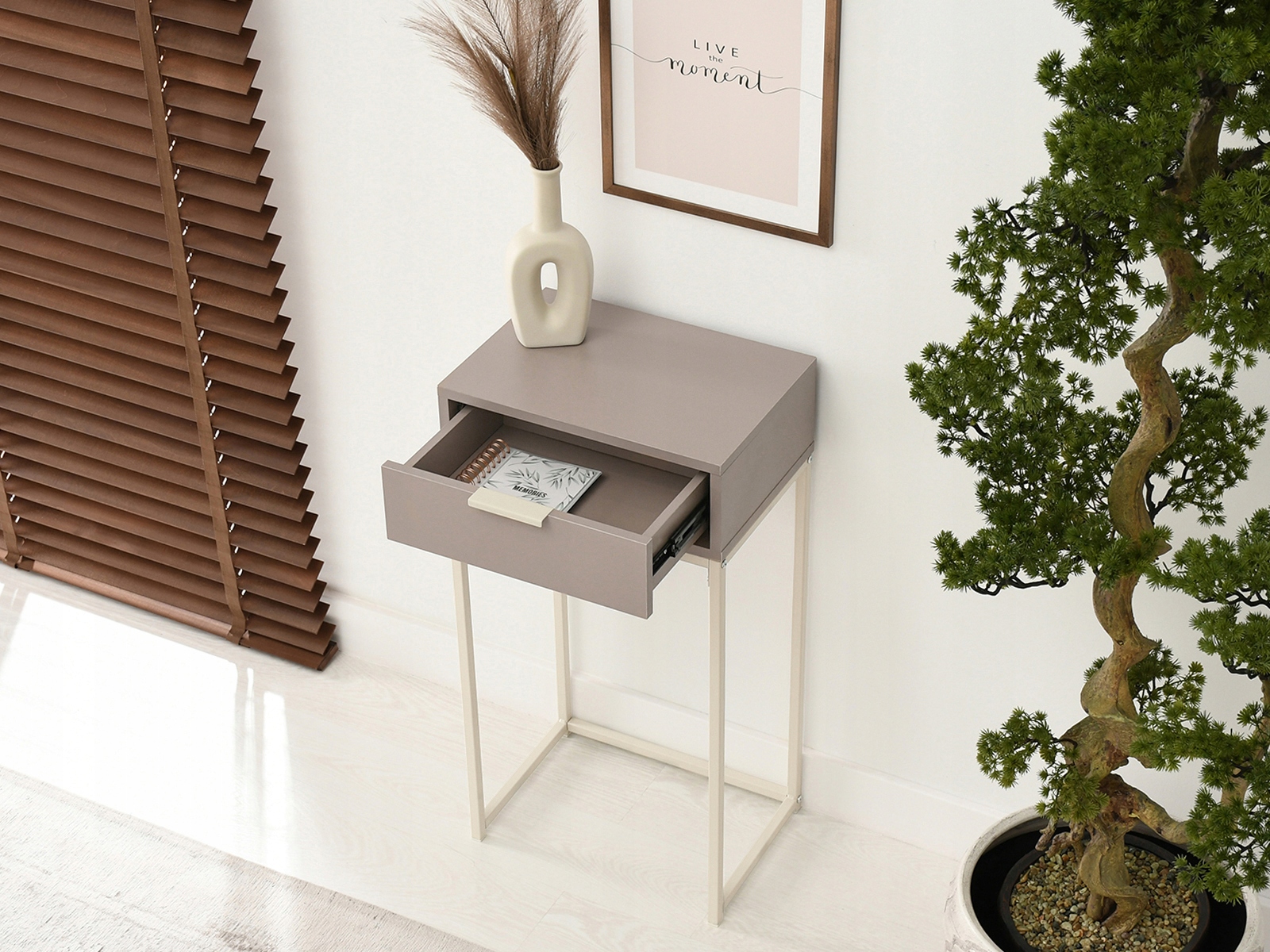 KONSOLA PRZYŚCIENNA DO PRZEDPOKOJU NORA S BEŻOWA METALOWE KREMOWE NOGI Marka Mebel-Partner