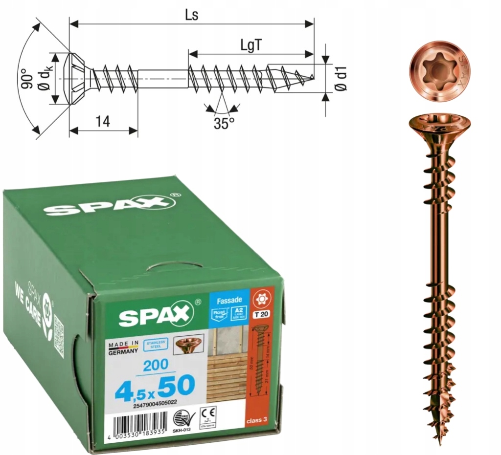 Spax šrouby do fasády staré zlato antik fasády A2 4,5 x 50 mm 200 ks
