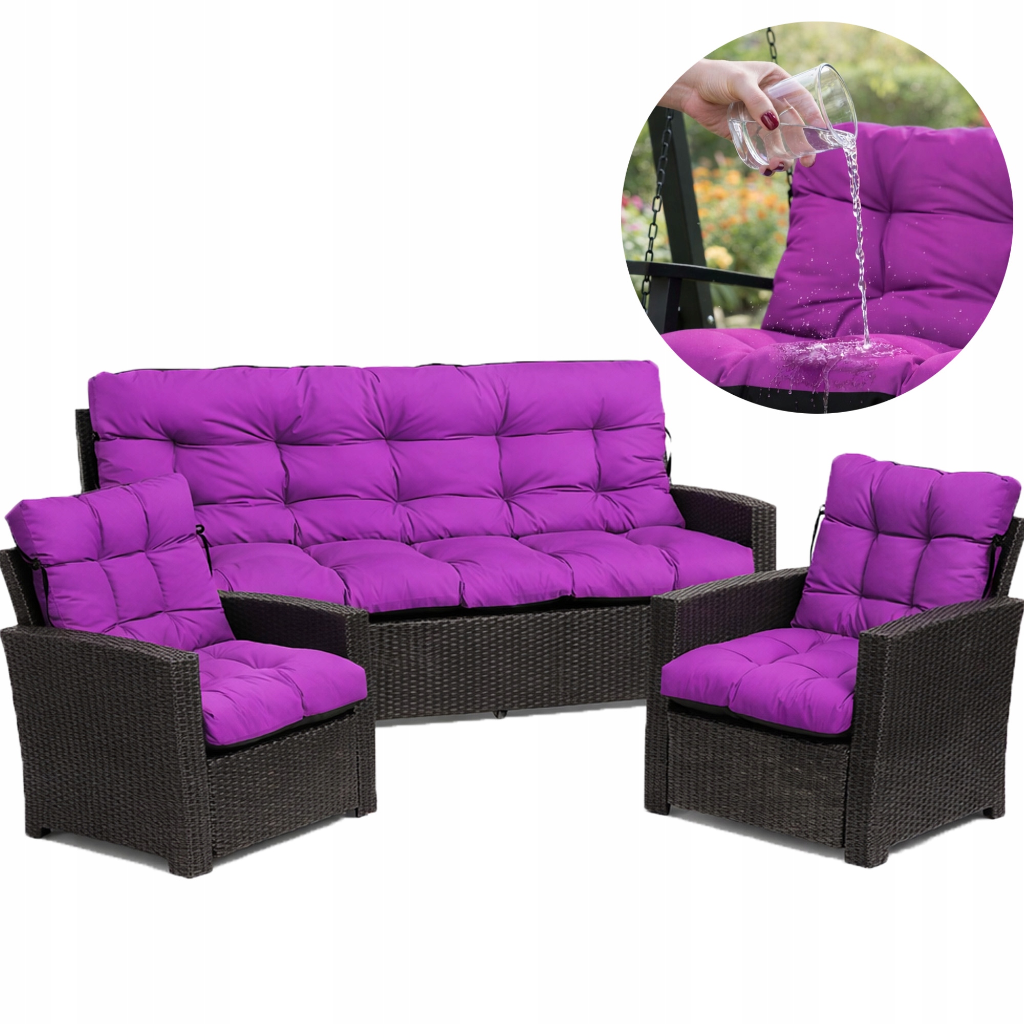 Polštáře na nábytek Rattan pohodlné 180x60x50 Set 3 ks Fuchsie