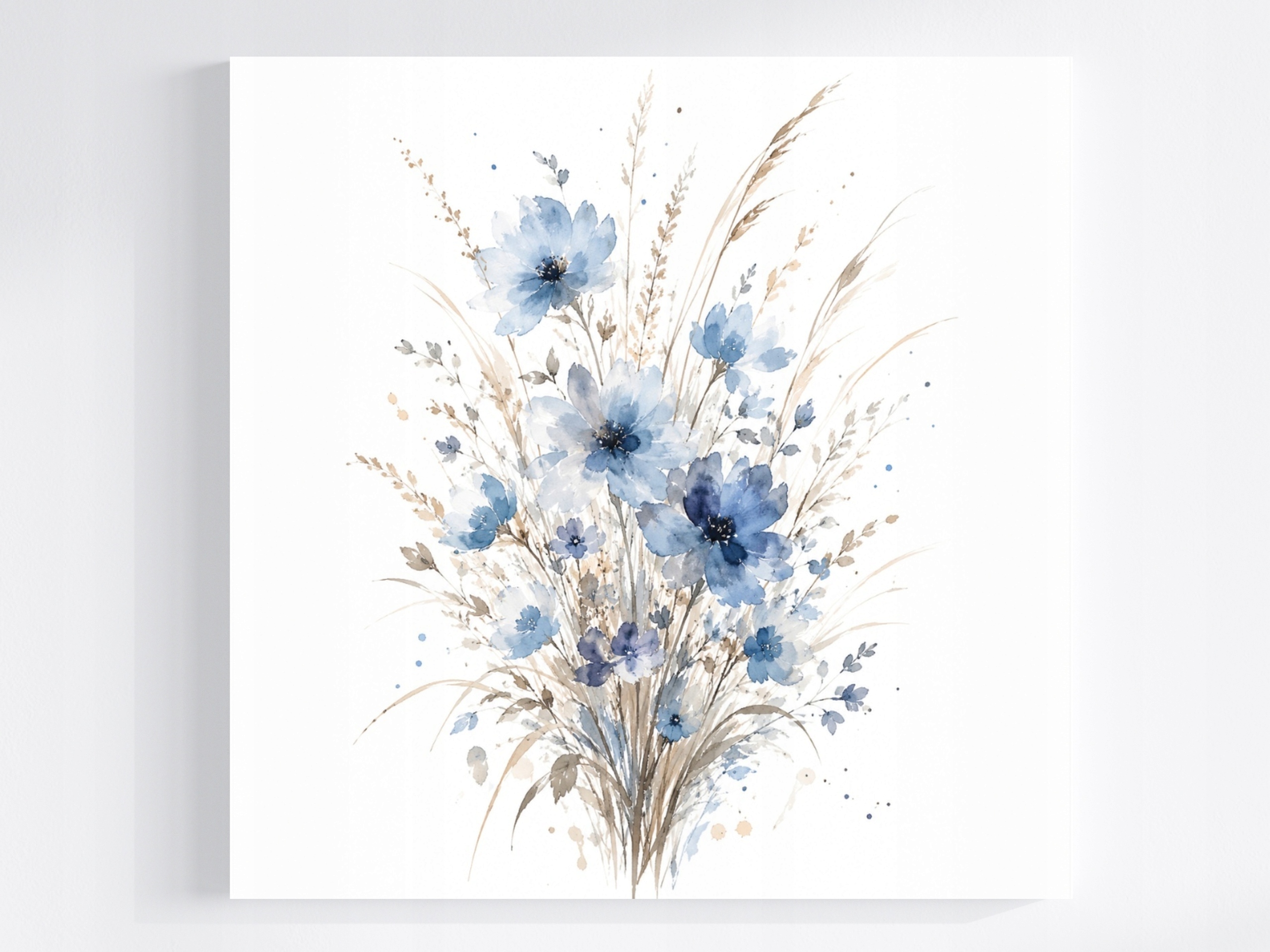 Obraz Na Plátně Canvas Akvarel Modré Polní Květiny Kytice Boho 60x60