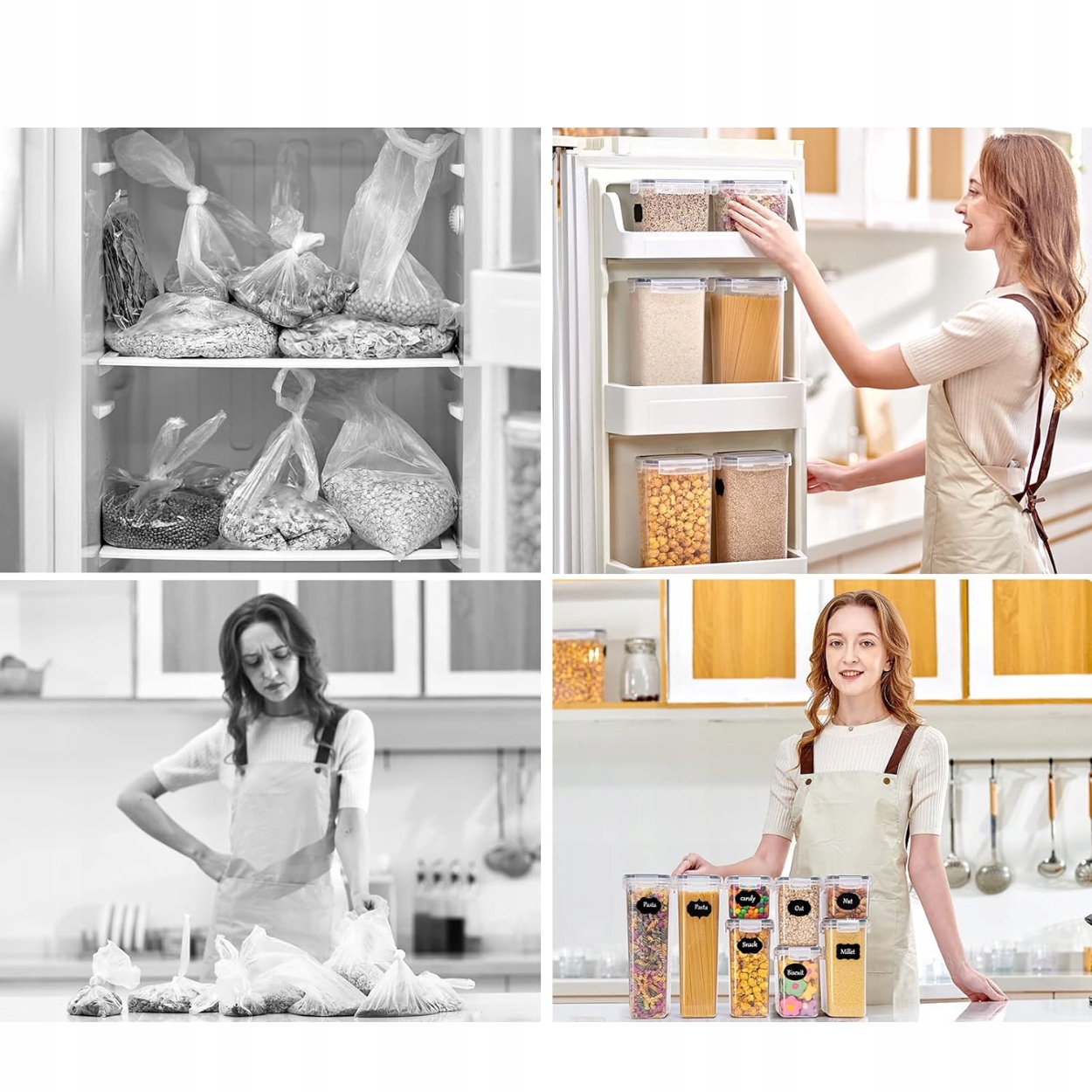 HERMETYCZNE PLASTIKOWE POJEMNIKI NA SUCHĄ ŻYWNOŚĆ ZESTAW 8SZT+ 24 ETYKIETY Marka bez marki