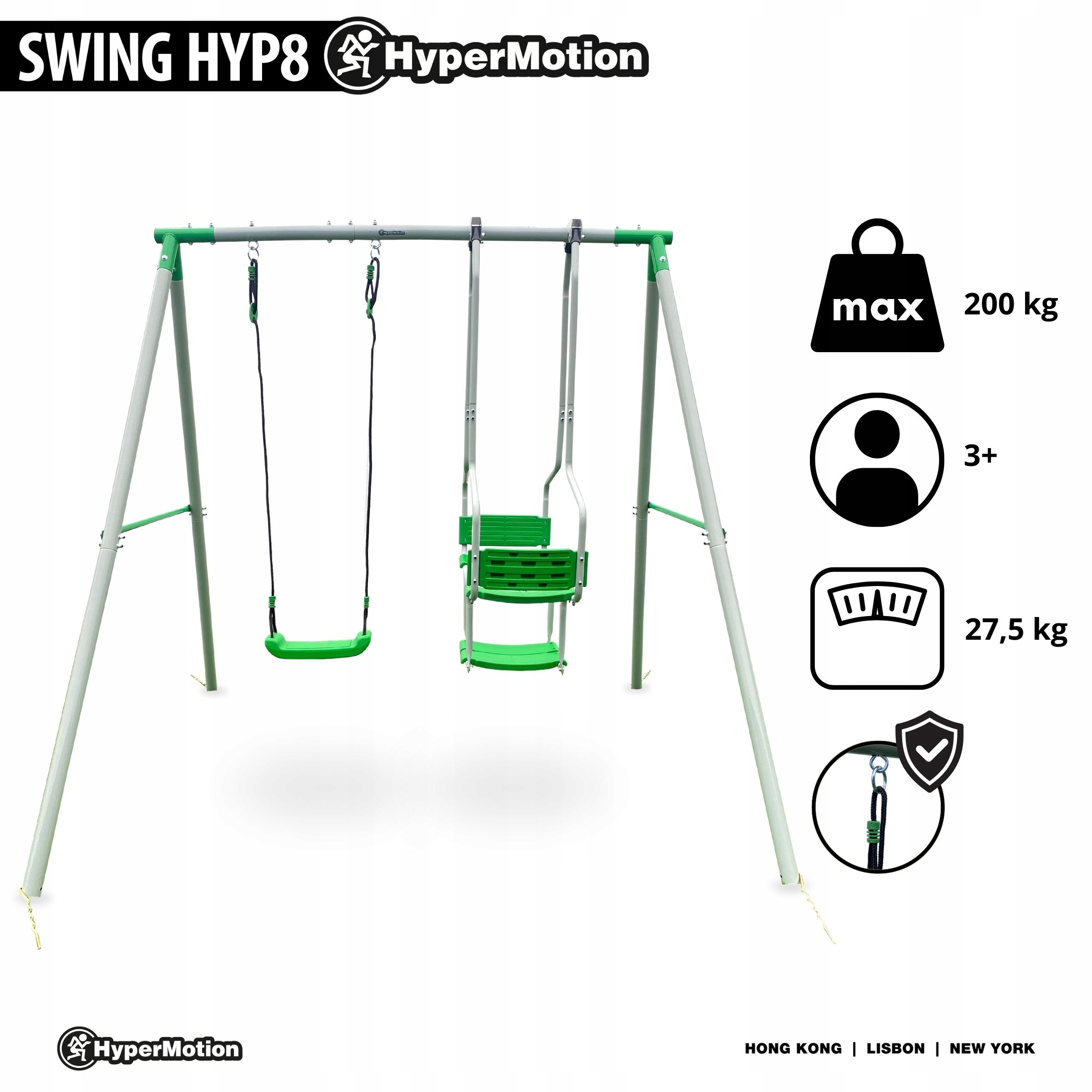 Plac Zabaw Dla Dzieci Huśtawka Ogrodowa 3 osobowa Rozkladana Metalowa 200kg Marka Hyper Motion